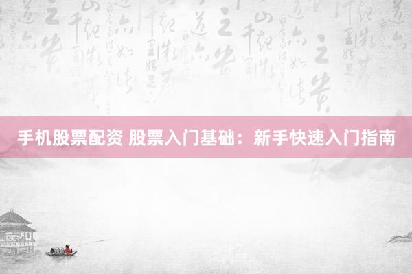 手机股票配资 股票入门基础：新手快速入门指南