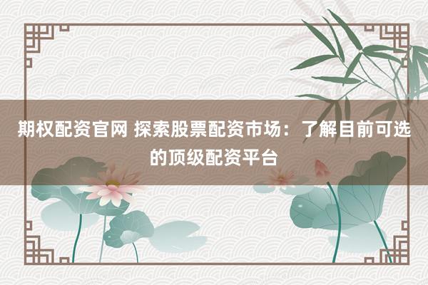期权配资官网 探索股票配资市场：了解目前可选的顶级配资平台