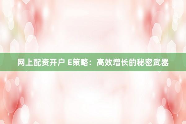 网上配资开户 E策略：高效增长的秘密武器