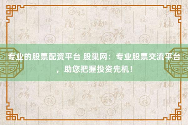 专业的股票配资平台 股巢网：专业股票交流平台，助您把握投资先机！