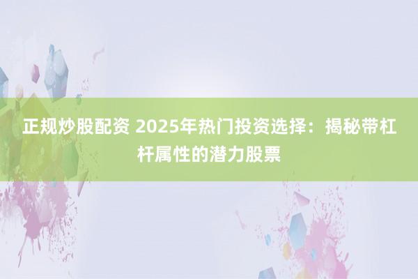 正规炒股配资 2025年热门投资选择：揭秘带杠杆属性的潜力股票