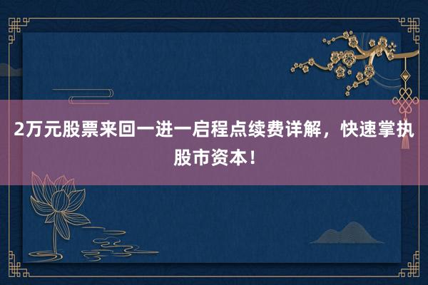 2万元股票来回一进一启程点续费详解，快速掌执股市资本！