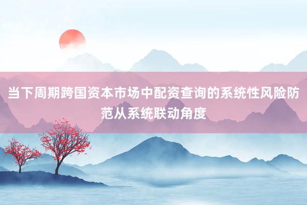 当下周期跨国资本市场中配资查询的系统性风险防范从系统联动角度