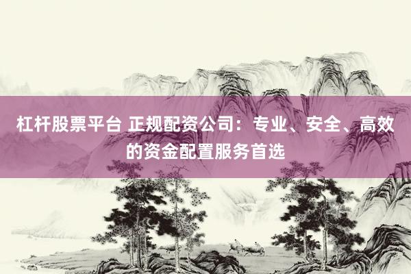 杠杆股票平台 正规配资公司：专业、安全、高效的资金配置服务首选