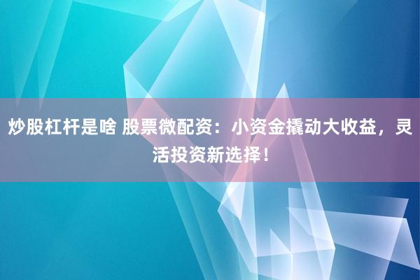 炒股杠杆是啥 股票微配资：小资金撬动大收益，灵活投资新选择！